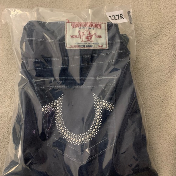 Vintage True Religion Dark Wash Denim Women Jean Rhinestone Super Skinny Size 27 - Picture 13 of 13